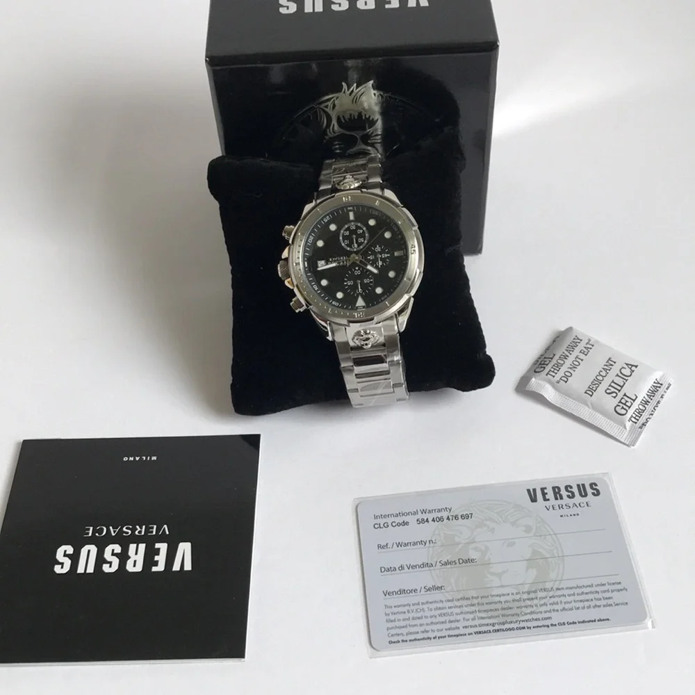 Versace Stainless Steel Chronograph Watch - Black Dial